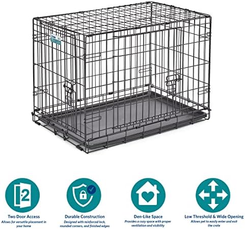 MidWest Homes for Pets Newly Enhanced Single & Double Door iCrate Dog Crate, Includes Leak-Proof Pan, Floor Protecting Feet, Divider Panel & New Patented Features