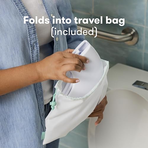 Frida Baby Fold-and-Go Portable Potty Seat for Toilet, Foldable Travel Potty Seat for Toddler, Fits Round & Oval Toilets, Non-Slip Base, Handles, Includes Free Travel Bag