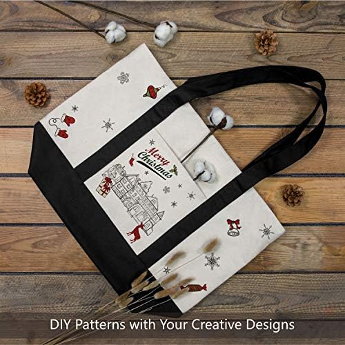 TOPDesign 1 | 3 | 6 | 30 Pack Canvas Tote Bag with an External Pocket, Reusable Grocery Shopping Bag, Top Zipper Closure, Daily Essentials (Black/Natural Pack of 1)