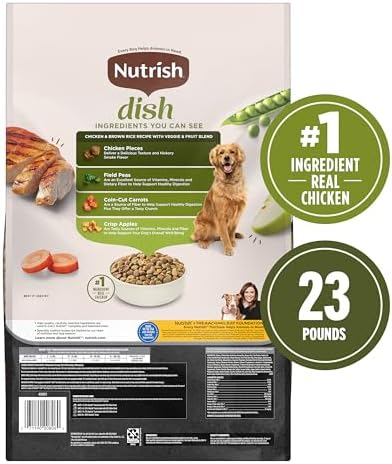 Nutrish Dish Premium Dry Dog Food, Chicken & Brown Rice Recipe with Veggies & Fruit, 23 Pounds
