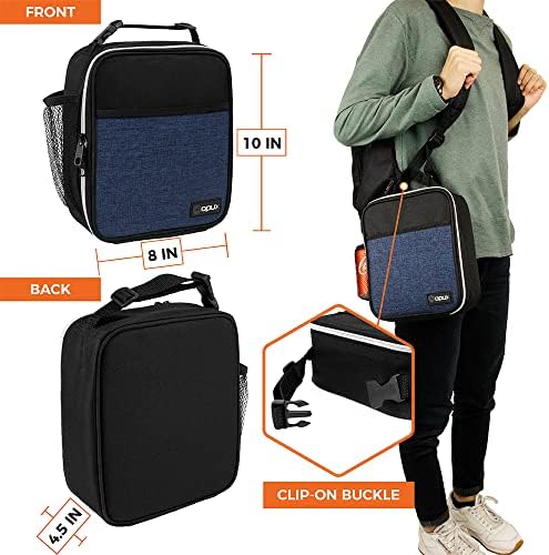opux Premium Insulated Lunch Box, Soft School Lunch Bag for Kids Boys Girls, Leakproof Small Lunch Pail Men Women Work, Reusable Compact Cooler Tote Lunchbox for Office Adult, Heather Navy