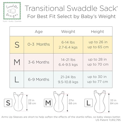 SwaddleDesigns Transitional Swaddle Sack, Arms Up Half-Length Sleeves & Mitten Cuffs, Swaddle for Newborn Transition to Baby Sleep Sack Wearable Blanket, Medium, 3-6 month, 14-21 lb, Heathered Jadeite