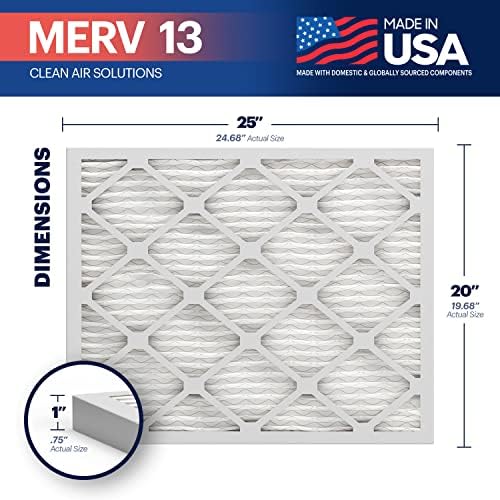 BNX TruFilter 20x25x1 Air Filter MERV 13 (6-Pack) - MADE IN USA - Electrostatic Pleated Air Conditioner HVAC AC Furnace Filters for Allergies, Pollen, Mold, Bacteria, Smoke, Allergen, MPR 1900 FPR 10