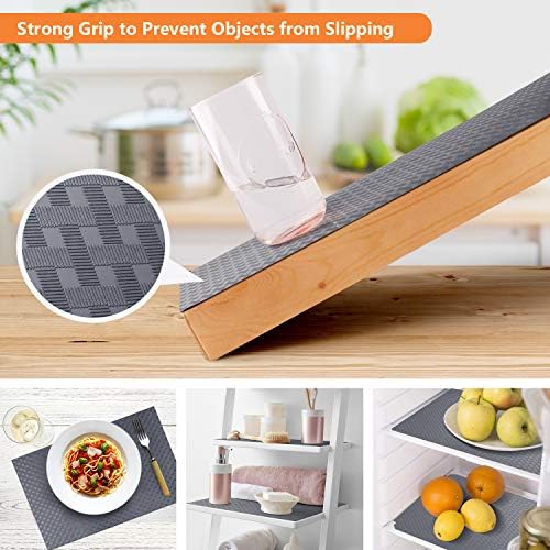 Shelf Liners for Kitchen Cabinets, Waterproof and Oil-Proof Kitchen Cupboard Liner, Refrigerator Liners and Plastic Drawer Mats EVA Non Adhesive Shelves, Fridge - Gray 11.8 x 118 Inches