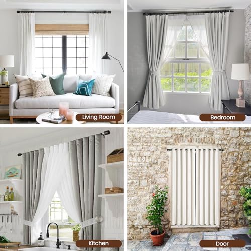 1” Diameter Curtain Rods Itself is 30 to144 inch 1 Pack Fit 30-142 inch, 66 to 120 inch Window with Heavy Duty Adjustable Rod Matte Black Curtain Splicing Metal Extra Long Curtain Rod for Windows