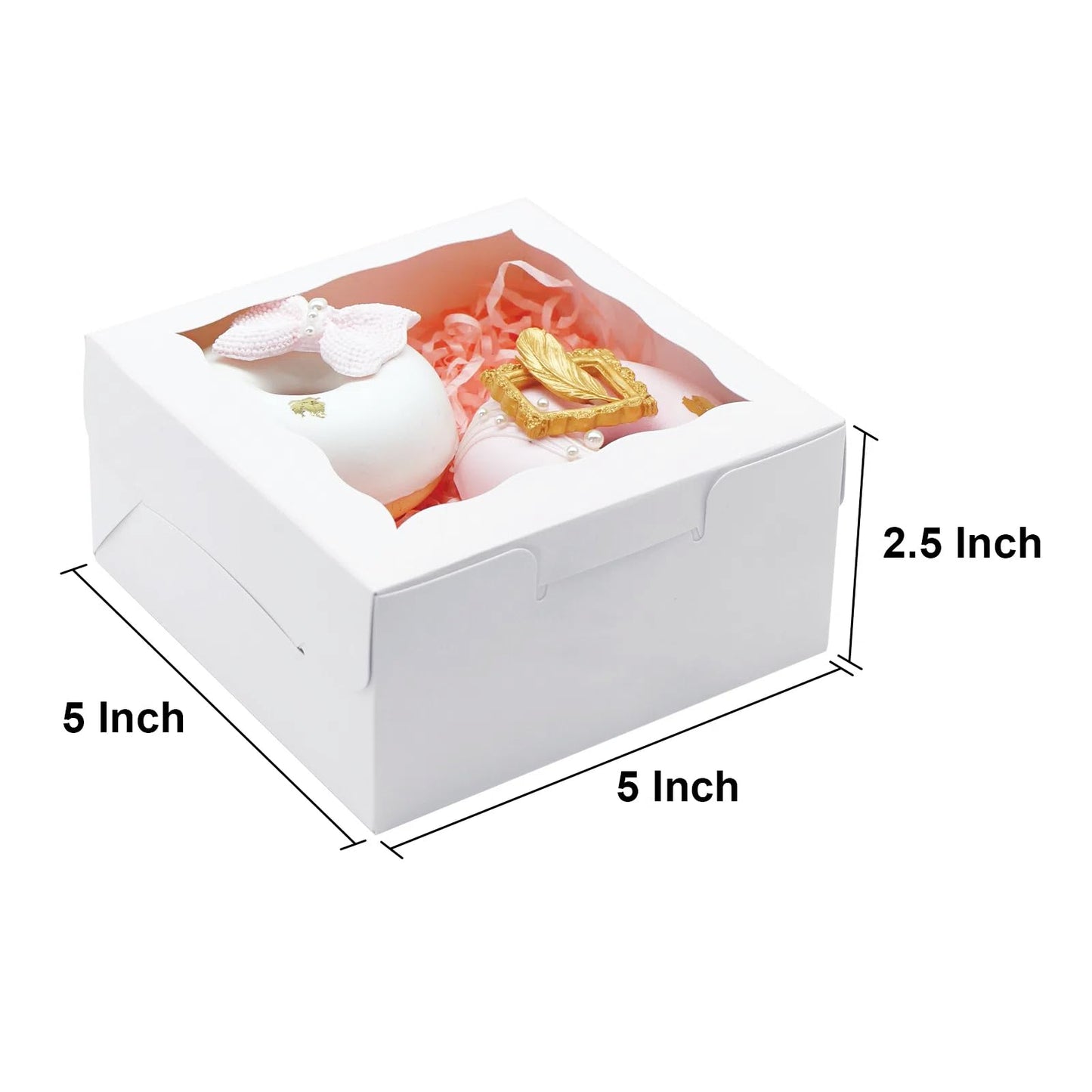 XINHPKGG 50pcs 5x5x2.5 Inch Cookie Boxes with window Bakery Boxes Dessert Treat Box Chocolate Covered Strawberries Box for Wedding Party Birthday