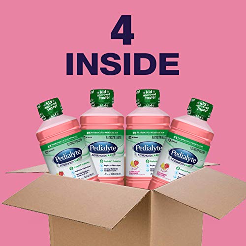 Pedialyte AdvancedCare Electrolyte Solution with PreActiv Prebiotics, Hydration Drink, Strawberry Lemonade, 1 Liter, 4 Count
