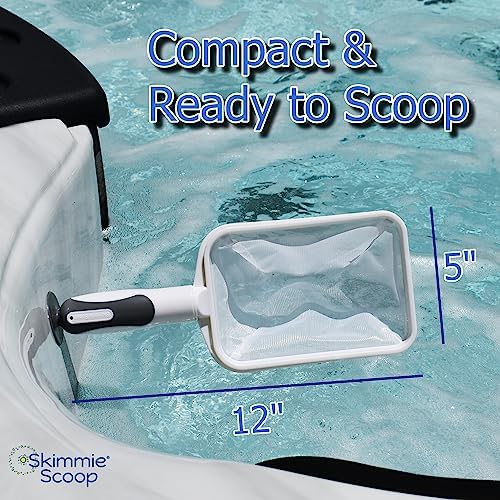 The Skimmie Scoop - Patented Handheld Skimmer with Fine Mesh Net for Spa, Hot Tub, Cold Plunge and Small Pool Cleaning - Lightweight and Durable with Powerful Suction Cup - Clean Out Filter (White)