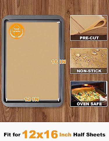 SMARTAKE 200 Pcs Parchment Paper Baking Sheets, 12x16 Inches Non-Stick Precut Baking Parchment, for Baking Grilling Air Fryer Steaming Bread Cup Cake Cookie and More (Unbleached)