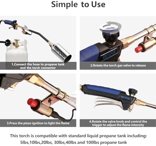 Propane Torch Burner Weed Torch High Output 2,400,000 BTU with 10FT Hose,Heavy Duty Blow Torch with Flame Control and Turbo Trigger Push Button Igniter,Flamethrower for Garden Wood Ice Snow Road (Blue