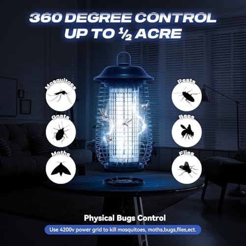 Bug Zapper Indoor & Outdoor, 4200V Electric Mosquito Zapper, 10 Years Lifespan, 6.5ft Power Cord, Waterproof, Fly Trap Mosquito Trap, Fly Killer Fly Zapper for Home, Patio, Kitchen, Backyard, Camping