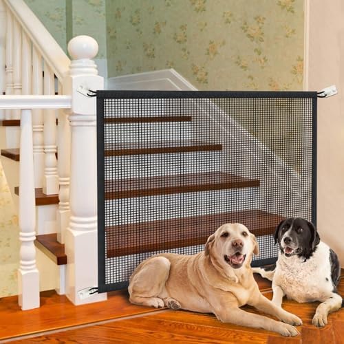Dog Gate for Stairs Pet Gates for The House: Dogs Screen Mesh Gate for Doorways Stairways Indoor Safety 29 inches Tall, 38 inch Wide