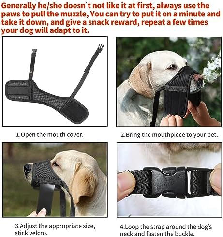 HEELE Dog Muzzle,Soft Nylon Muzzle Anti Biting Barking Chewing,Air Mesh Breathable Drinkable Adjustable Loop Pets Muzzle for Small Medium Large Dogs 4 Colors 4 Sizes (Black, L)