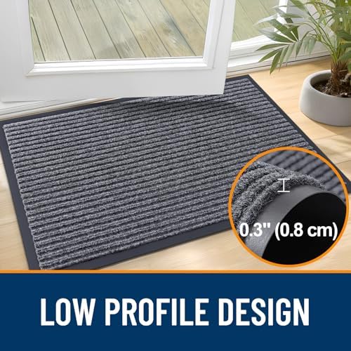 OLANLY Front Door Mat Indoor Outdoor Entrance, Waterproof Heavy Duty Doormat, Fade Resistant, Low Profile, Easy Clean Patio Porch Welcome Floor Mats for Entry, 36x24, Grey
