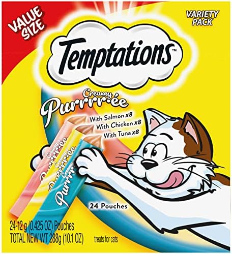 Temptations Creamy Puree Variety Pack of Squeezable Cat Treats, 0.42 oz. Tubes, 24 Count
