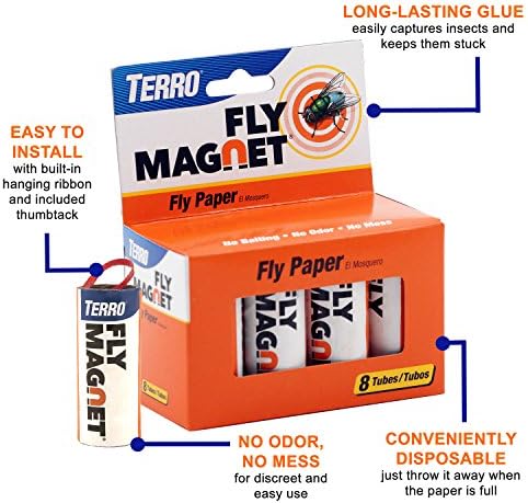 TERRO T518 Magnet Sticky Fly Paper Trap, 4 Pack, Orange