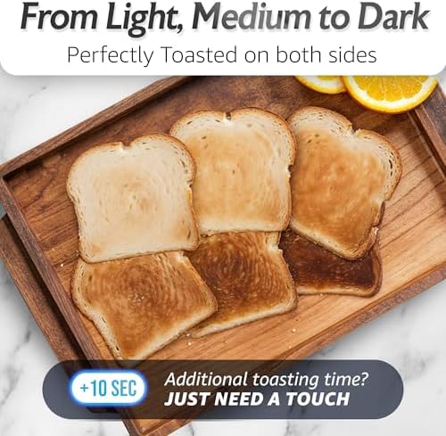 Elite Gourmet ECT5924D SmartToast Digital Long Slot 4 Slice Toaster, 1.5” Wide Slots for Thick Breads & Bagel Function, LED Touch Screen, Countdown Timer, 6 Shades, Stainless Steel