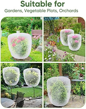 Bird Netting for Garden Protection - 4 Pack Garden Netting Pest Barrier with Drawstring,Mosquito Net Tomato Protective Cover Garden Plant Netting for Blueberry Bushes (4.9 Ft x 4 Ft/4 Pack)