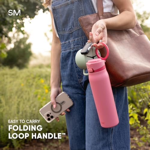 Simple Modern Mesa Loop Water Bottle with Straw | 24oz Cup Holder Friendly Insulated Stainless Steel Bottles for Travel, Sports and School | Midnight Black