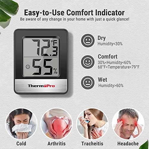 ThermoPro TP49 Digital Hygrometer Indoor Thermometer Humidity Meter Room Thermometer with Temperature and Humidity Monitor Mini Hygrometer Thermometer