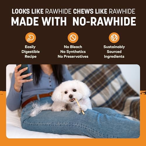 Earth Animal No Hide Stix Chicken Flavored Natural Rawhide Free Dog Chews Long Lasting Chew Sticks | Treats for Small Dogs and Cats | Great for Aggressive Chewers 4.8 Oz