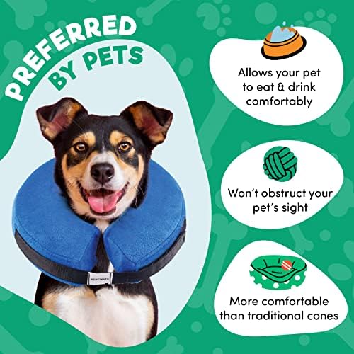 BENCMATE Inflatable Dog Cone Collar Alternative, Soft Dog Cone for Small Medium Large Dogs and Cats, Neck Recovery ECollar Donut Collar After Surgery (Medium, Blue)