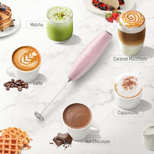 Zulay Powerful Milk Frother for Coffee - Upgraded Titanium Motor Handheld Electric Whisk, Milk Foamer, Mini Mixer and Coffee Blender Frother for Frappe, Latte, Matcha - Pink
