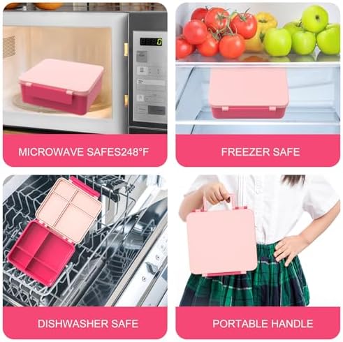 Bento Lunch Box with 8oz Soup Thermo, Kids Leakproof Lunch Food Containers with 4 Compartment, Kids Thermo Insulated Hot Food Jar for School, Trvael - (Pink)