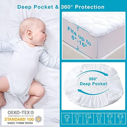 Lunsing Full Size Mattress Protector, Waterproof Breathable Noiseless Mattress Pad with Deep Pocket for 6-16 Inch Mattresses, White