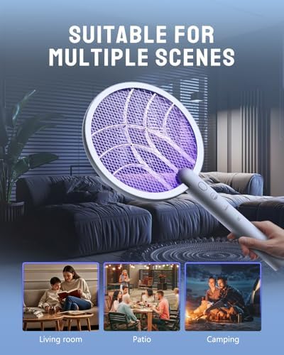 Electric Fly Swatter Racket, Mosiller 2 in 1 Smart Bug Zapper & Power Take Off Generators with USB Rechargeable Base, Powerful Mosquitoes Trap Lamp & Fly Killer for Home, Bedroom (Light GreyοΌ1 PackοΌ)
