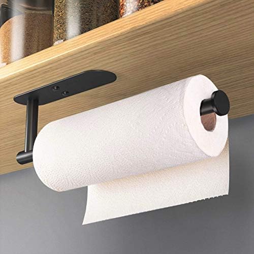 VAEHOLD Adhesive Paper Towel Holder Under Cabinet Wall Mount for Kitchen Paper Towel, Black Paper Towel Roll Holder Stick to Wall, SUS304 Stainless Steel(Black)