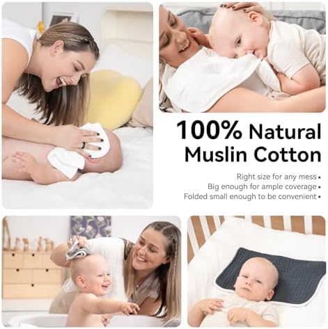 Synrroe Burp Cloths Large, Muslin Burp Cloths for Baby Girls and Boys, Pack of 10 Extra Absorbent and Soft Muslin, 6 Layers 20 by 10 Inches 100% Cotton (White 10 Pack)