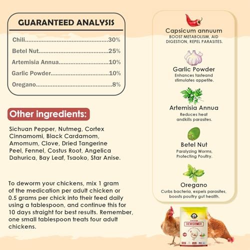 Chicken Dewormer Powder, All-Natural Health Formula, 1LB Pouch, US-Made,Safe for Eggs, Effective for All Ages & Sizes, Chicken Wormer, Poultry Medicine Supplies, Prevents and Relieves Worm