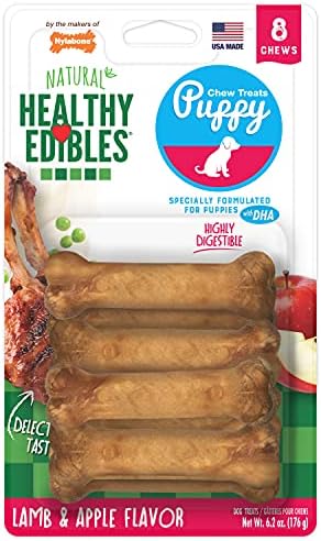 Nylabone Healthy Edibles Natural Puppy Chews Long Lasting Treats for Puppies, Lamb & Apple Flavor, X-Small/Petite (8 Count)