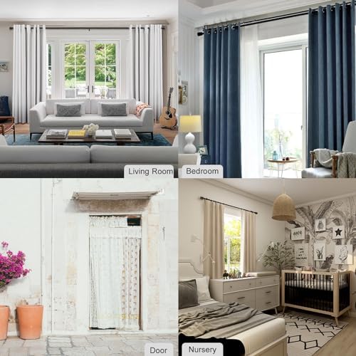 Curtain Rods for Windows 16 to 144 Inches Adjustable Length 1 Inch Diameter Window Curtain Rod with Aluminium Finials, Black