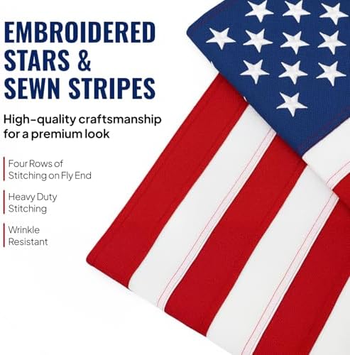3x5 USA Flag With Embroidered Stars & Sewn Stripes - American Flags for Outside 3x5 – Heavy Duty UV Treated Polyester (Tougher Than Nylon), 70% More Fade Resistant
