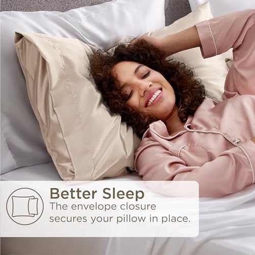 Bedsure King Size Satin Pillowcase Set of 2 - Beige Silky Pillow Cases for Hair and Skin with Envelope Closure, Similar to Silk Pillow Cases, Gifts for Women Men, 20x36 Inches, 2pcs