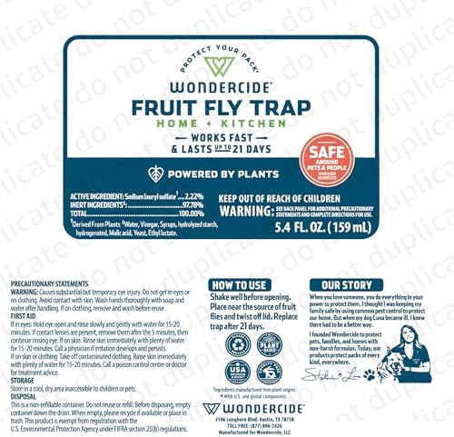 Wondercide - Fruit Fly Traps for Indoors - Fruit Fly Killer - Pet and People Safe - Made in USA & Plant Based - 5.4 oz - 2 Pack