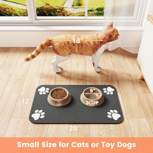 Pet Feeding Mat-Absorbent Pet Placemat for Food and Water Bowl, with Waterproof Rubber Backing, Quick Dry Water Dispenser Mat for Dog and Cat (17"x27", Striped Dark Gray)