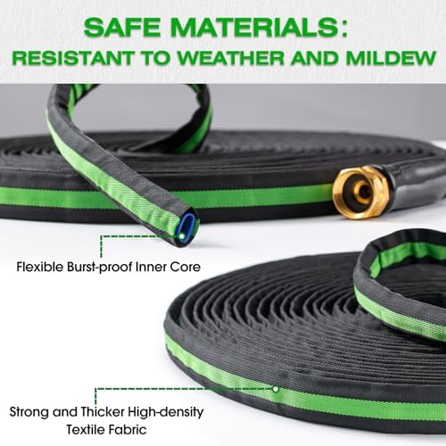 50FT Lightweight Super Flexible Garden Hose - Kink-Free, Non-Expanding, Easy Storage for Yard Lawn Outdoor Use (Black-Green)