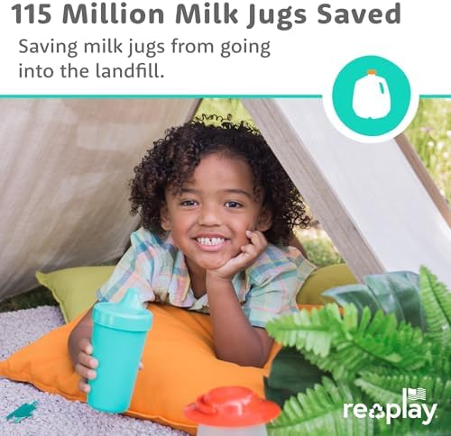Re-Play Sippy Cups for Toddlers - 10 Oz. Reusable Spill Proof Cups for Kids, Dishwasher/Microwave Safe - Made in USA - Set of 4-3.13" x 6.25" - True Blue