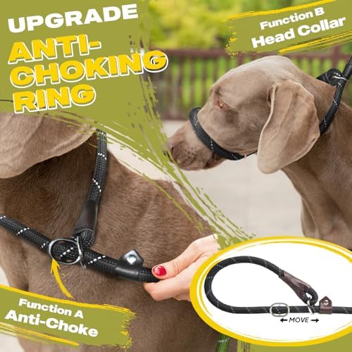 Fida Durable Slip Lead Dog Leash, 6 FT x 1/2" Heavy Duty Dog Loop Leashes, Comfortable Strong Rope Slip Leash for Large Medium Dogs, No Pull Pet Training Lead with Highly Reflective(1/2", Black)