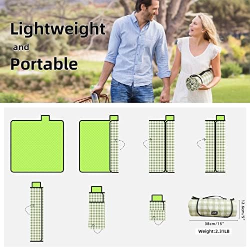 ZAZE Extra Large Picnic Outdoor Blanket, 80''x80'' Waterproof Foldable Blankets Gingham Picnic Mat for Beach, Camping Grass Lawn Park Accessories Cute Couple Gifts Ideas Wedding Registry(Green White)