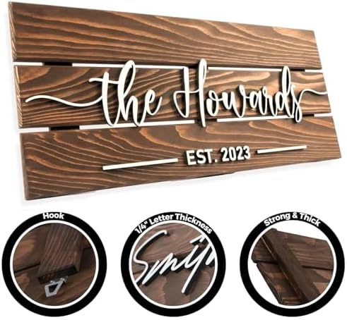 Wooden Name Sign Personalized and Custom, Solid Rustic Wood, Wedding Gifts for Couples, Home, Office, Family Last Name Established Signs, Est. Date Sign 23x10"