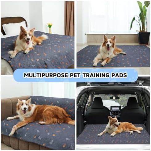 Sunheir Washable Pee Pads for Dogs 2-Pack Reusable Puppy Pads Pet Training Pads, Waterproof Dog Pee Pads for Crate, Whelping Pad, Non-Slip Protects Against Urine Leakage (Leaves - Deep Grey, 24x36)