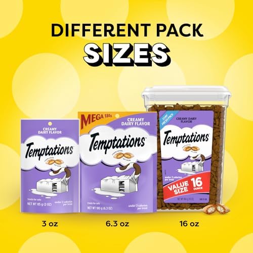 Temptations Classic Crunchy and Soft Cat Treats, Creamy Dairy Flavor, 3 oz. Pouch (Pack of 12)