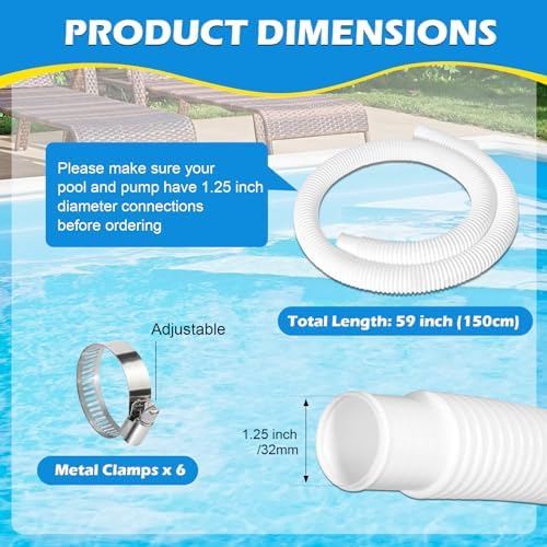 3 Pcs 1.25" Pool Hose, 59" Long Accessory Pool Pump Replacement Hoses, Compatible with All Above Ground Pool Filter Pumps that Use 1 1/4 Diameter Hoses