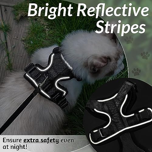 rabbitgoo Cat Harness and Leash for Walking, Escape Proof Soft Adjustable Vest Harnesses for Cats, Easy Control Breathable Reflective Strips Jacket, Black, M
