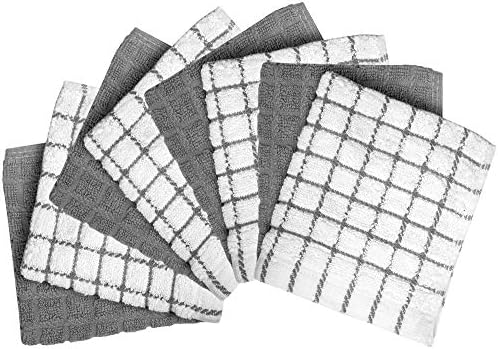 Bumble Dish Cloths (8 Pack) - 100% Cotton Dish Rags & Kitchen Washcloths for Washing Dishes | 12" x 12" | 405 GSM | Gray