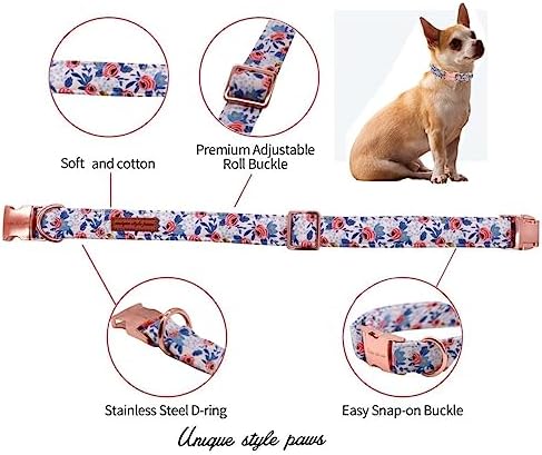 Unique style paws Dog Collar Metal Buckle Red Rose Collar Flower Gift Durable Cute Collar for Small Medium Large Boys Girls Dogs